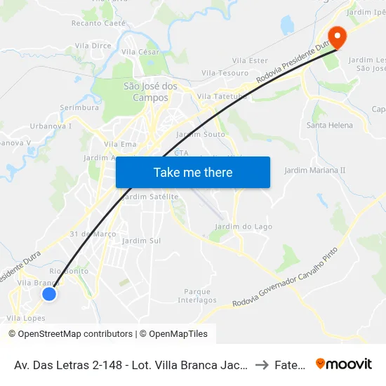 Av. Das Letras 2-148 - Lot. Villa Branca Jacareí - SP 12301-330 Brasil to Fatec - Sjc map