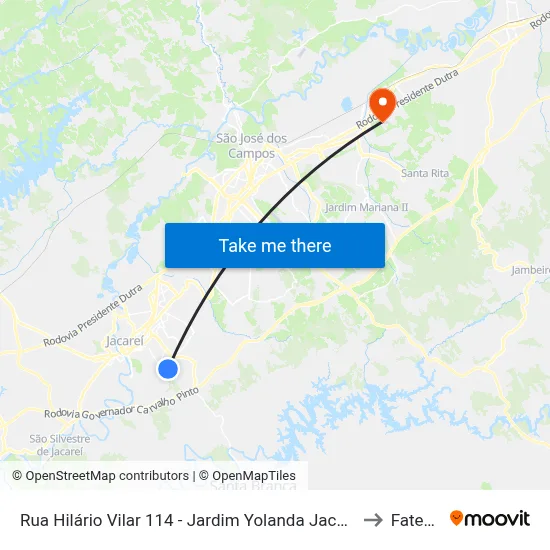 Rua Hilário Vilar 114 - Jardim Yolanda Jacareí - SP 12316-020 Brasil to Fatec - Sjc map