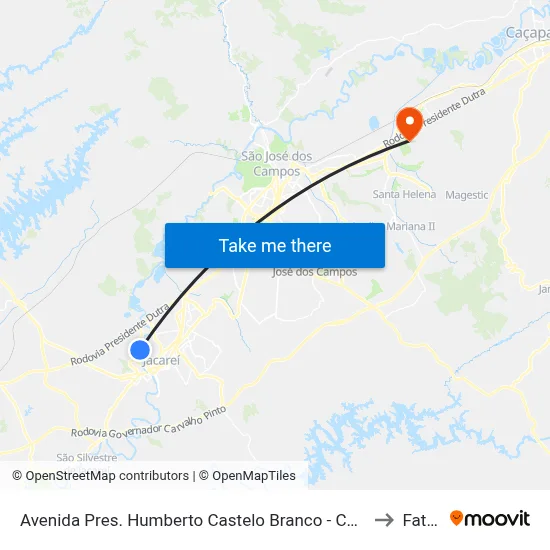 Avenida Pres. Humberto Castelo Branco - Conj. Hab. Marinho Jacareí - SP 12321-150 Brasil to Fatec - Sjc map