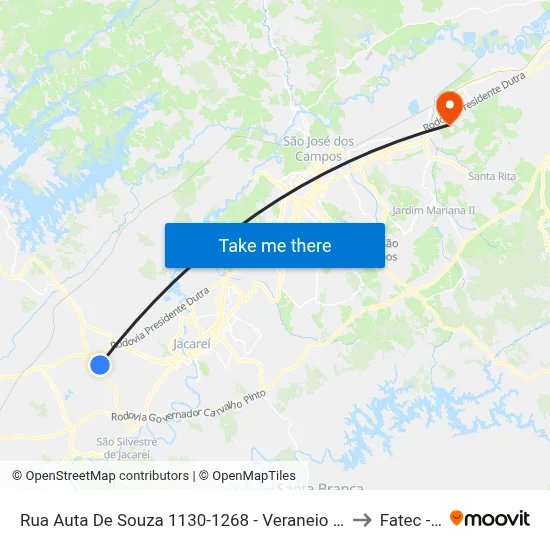 Rua Auta De Souza 1130-1268 - Veraneio Ijal SP Brasil to Fatec - Sjc map