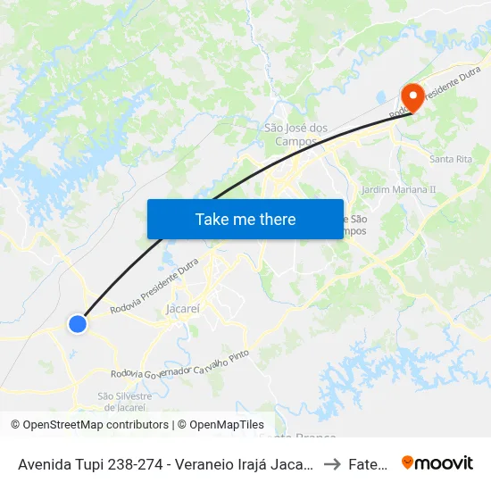 Avenida Tupi 238-274 - Veraneio Irajá Jacareí - SP 12326-230 Brasil to Fatec - Sjc map