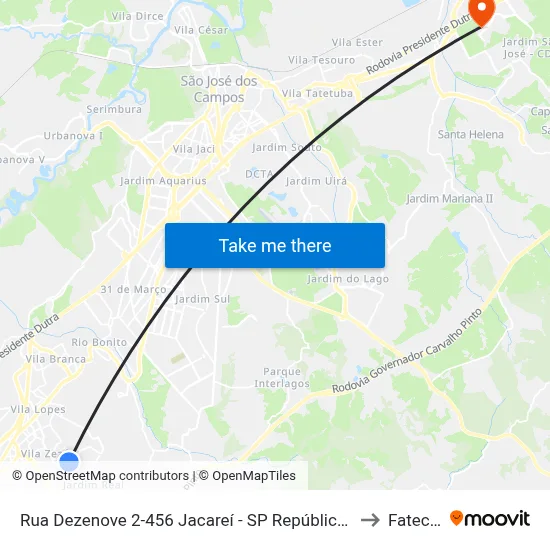 Rua Dezenove 2-456 Jacareí - SP República Federativa Do Brasil to Fatec - Sjc map