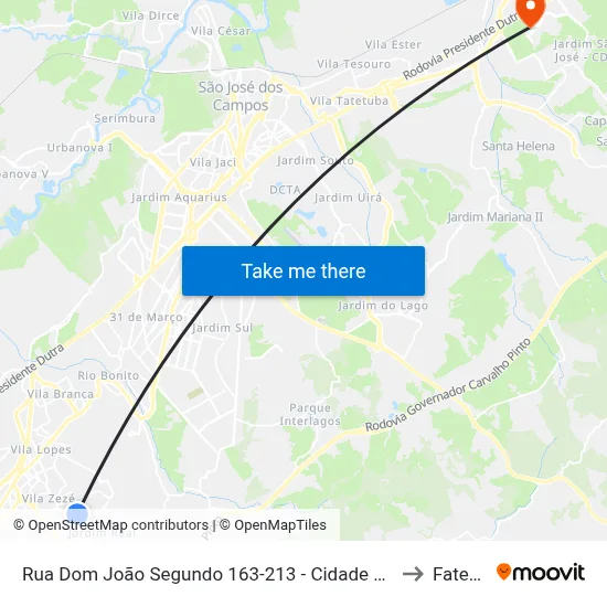 Rua Dom João Segundo 163-213 - Cidade Salvador Jacareí - SP Brasil to Fatec - Sjc map