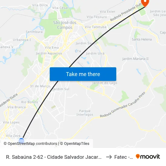 R. Sabaúna 2-62 - Cidade Salvador Jacareí - SP Brasil to Fatec - Sjc map