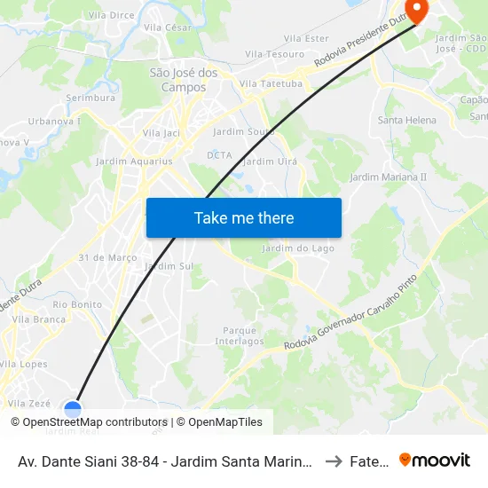 Av. Dante Siani 38-84 - Jardim Santa Marina Jacareí - SP 12312-420 Brasil to Fatec - Sjc map