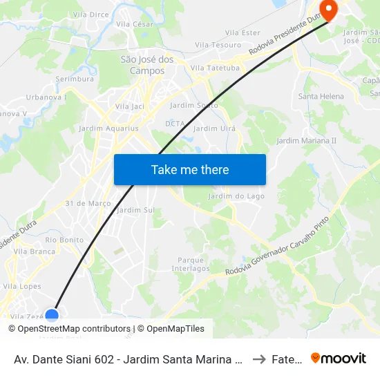 Av. Dante Siani 602 - Jardim Santa Marina Jacareí - SP 12312-420 Brasil to Fatec - Sjc map