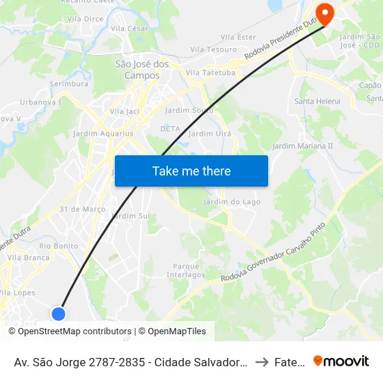 Av. São Jorge 2787-2835 - Cidade Salvador Jacareí - SP 12312-130 Brasil to Fatec - Sjc map