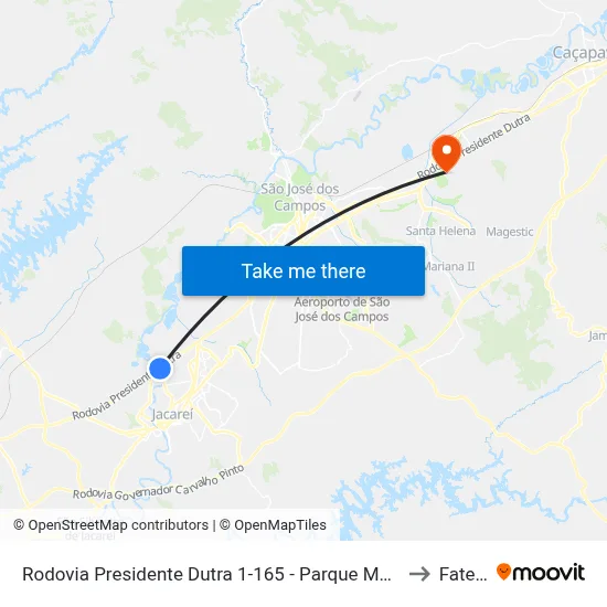 Rodovia Presidente Dutra 1-165 - Parque Meia Lua Jacareí - SP 12335-010 Brasil to Fatec - Sjc map