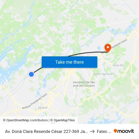 Av. Doná Clara Resende César 227-369 Jacareí - SP Brasil to Fatec - Sjc map
