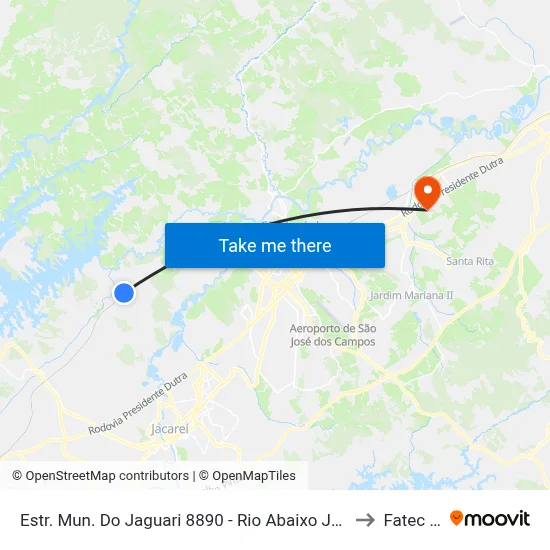 Estr. Mun. Do Jaguari 8890 - Rio Abaixo Jacareí - SP Brasil to Fatec - Sjc map