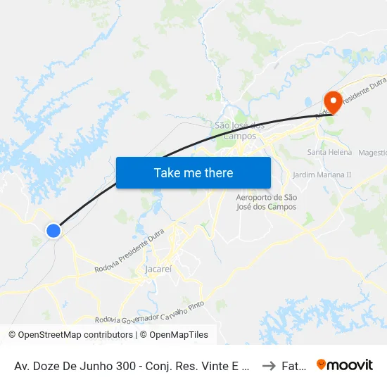 Av. Doze De Junho 300 - Conj. Res. Vinte E Dois De Abril Jacareí - SP 12331-100 Brasil to Fatec - Sjc map