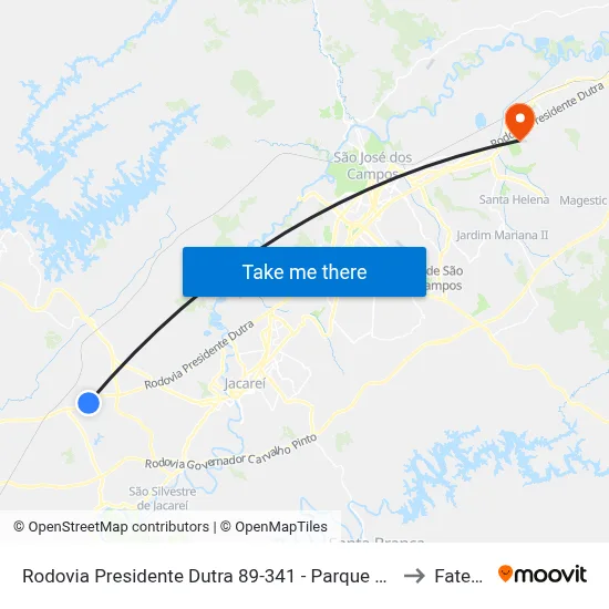Rodovia Presidente Dutra 89-341 - Parque Meia Lua Jacareí - SP Brasil to Fatec - Sjc map