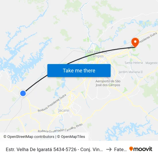 Estr. Velha De Igaratá 5434-5726 - Conj. Vinte E Dois De Abril Jacareí - SP Brasil to Fatec - Sjc map