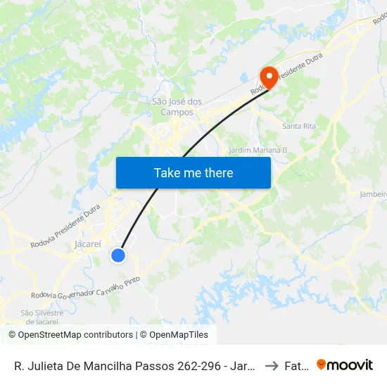R. Julieta De Mancilha Passos 262-296 - Jardim Novo Amanhecer Jacareí - SP 12316-570 Brasil to Fatec - Sjc map