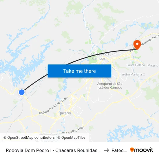Rodovia Dom Pedro I - Chácaras Reunidas Igarapes SP Brasil to Fatec - Sjc map