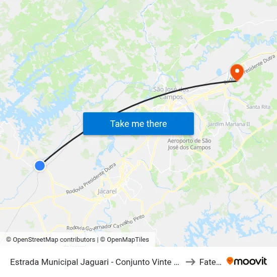 Estrada Municipal Jaguari - Conjunto Vinte E Dois De Abril Jacareí - SP Brasil to Fatec - Sjc map