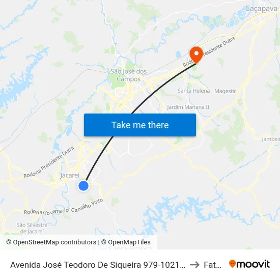 Avenida José Teodoro De Siqueira 979-1021 - Jardim Maria Amelia Jacareí - SP Brasil to Fatec - Sjc map