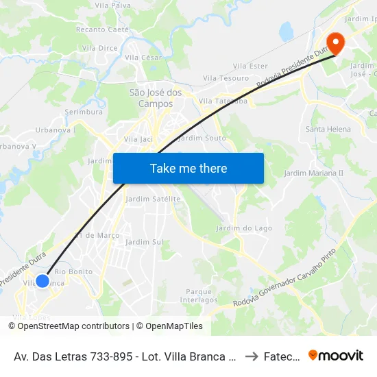 Av. Das Letras 733-895 - Lot. Villa Branca Jacareí - SP Brasil to Fatec - Sjc map
