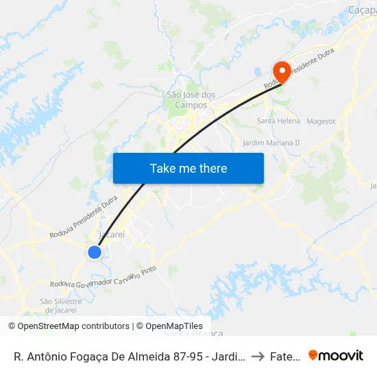 R. Antônio Fogaça De Almeida 87-95 - Jardim America Jacareí - SP Brasil to Fatec - Sjc map