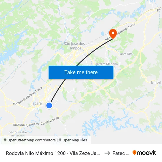 Rodovia Nilo Máximo 1200 - Vila Zeze Jacareí - SP Brasil to Fatec - Sjc map