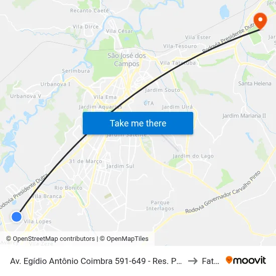 Av. Egídio Antônio Coimbra 591-649 - Res. Parque Dos Sinos Jacareí - SP 12328-513 Brasil to Fatec - Sjc map
