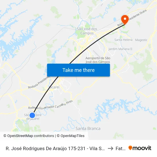 R. José Rodrigues De Araújo 175-231 - Vila Sao Joao (Sao Silvestre) Jacareí - SP 12341-110 Brasil to Fatec - Sjc map