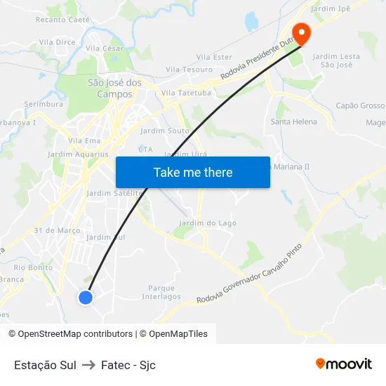 Estação Sul to Fatec - Sjc map