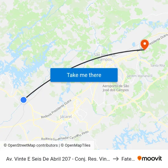 Av. Vinte E Seis De Abril 207 - Conj. Res. Vinte E Dois De Abril Jacareí - SP Brasil to Fatec - Sjc map
