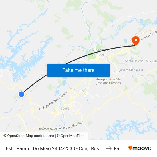 Estr. Parateí Do Meio 2404-2530 - Conj. Res. Vinte E Dois De Abril Jacareí - SP Brasil to Fatec - Sjc map