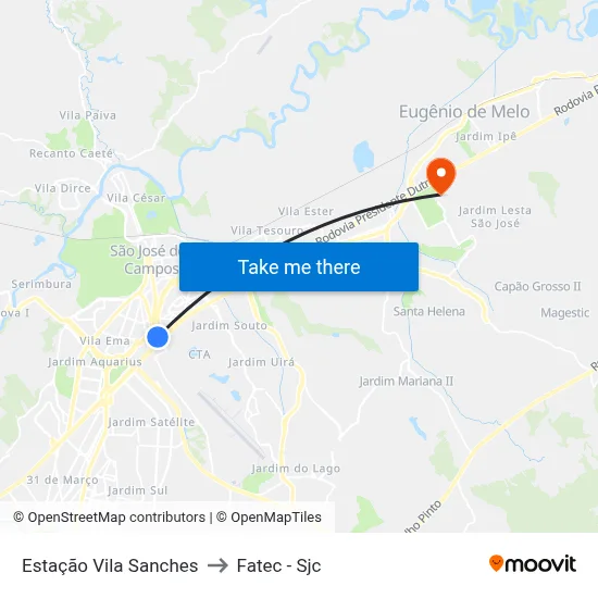 Estação Vila Sanches to Fatec - Sjc map