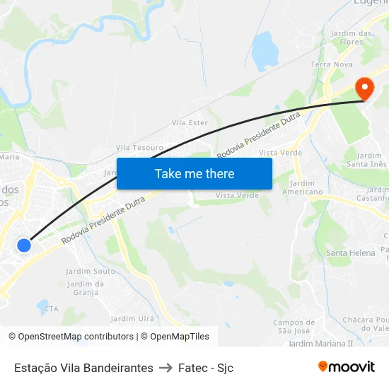 Estação Vila Bandeirantes to Fatec - Sjc map