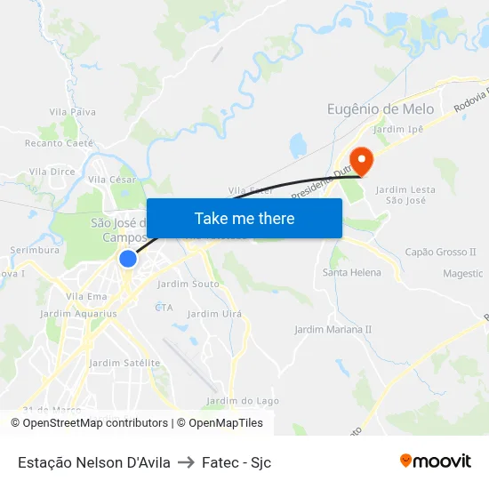 Estação Nelson D'Avila to Fatec - Sjc map