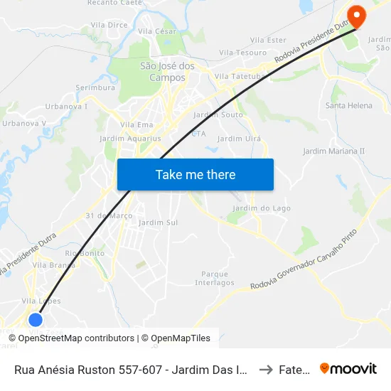 Rua Anésia Ruston 557-607 - Jardim Das Indústrias Jacareí - SP Brasil to Fatec - Sjc map