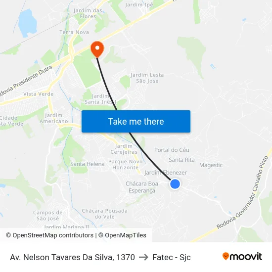 Av. Nelson Tavares Da Silva, 1370 to Fatec - Sjc map