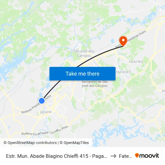 Estr. Mun. Abade Biagino Chieffi 415 - Pagador De Andrade Jacareí - SP Brasil to Fatec - Sjc map