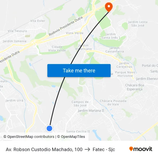 Av. Robson Custodio Machado, 100 to Fatec - Sjc map