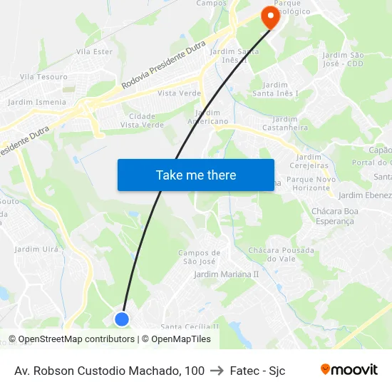 Av. Robson Custodio Machado, 100 to Fatec - Sjc map