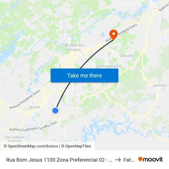 Rua Bom Jesus 1100 Zona Preferencial 02 - Zap 2 A Jacareí - São Paulo 12312-150 Brasil to Fatec - Sjc map
