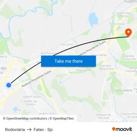 Rodoviária to Fatec - Sjc map