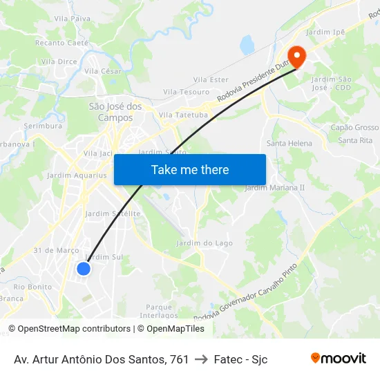Av. Artur Antônio Dos Santos, 761 to Fatec - Sjc map