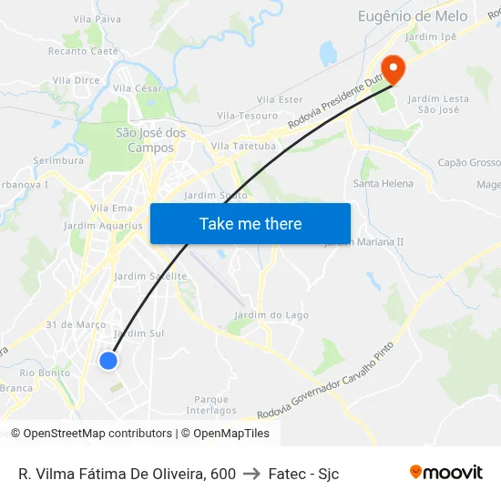 R. Vilma Fátima De Oliveira, 600 to Fatec - Sjc map