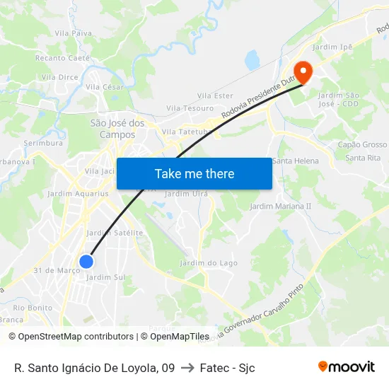 R. Santo Ignácio De Loyola, 09 to Fatec - Sjc map