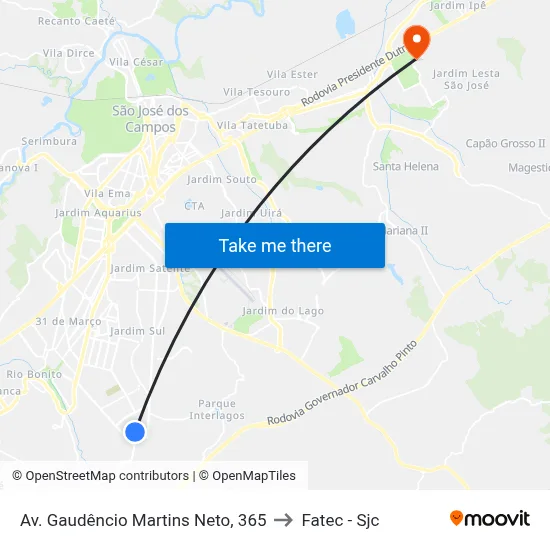 Av. Gaudêncio Martins Neto, 365 to Fatec - Sjc map