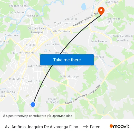Av. Antônio Joaquim De Alvarenga Filho, 470 to Fatec - Sjc map