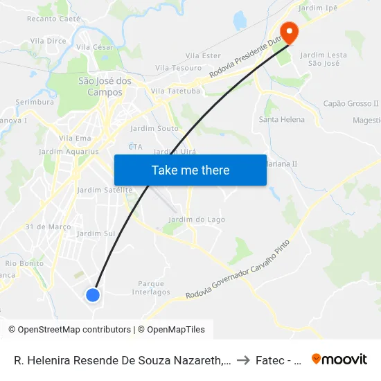 R. Helenira Resende De Souza Nazareth, 151 to Fatec - Sjc map