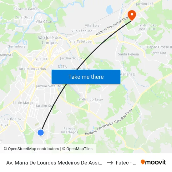 Av. Maria De Lourdes Medeiros De Assis, 899 to Fatec - Sjc map