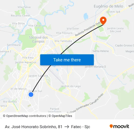 Av. José Honorato Sobrinho, 81 to Fatec - Sjc map