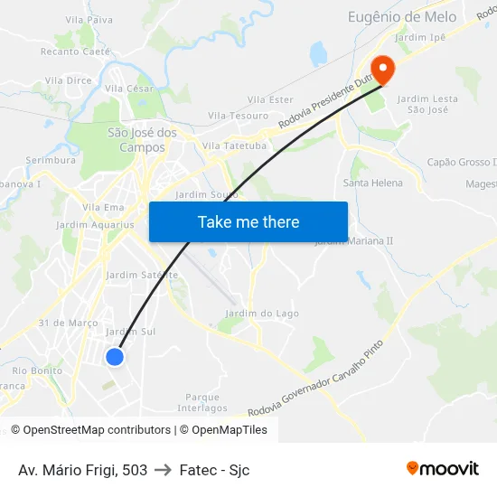 Av. Mário Frigi, 503 to Fatec - Sjc map