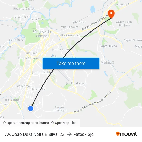 Av. João De Oliveira E Silva, 23 to Fatec - Sjc map