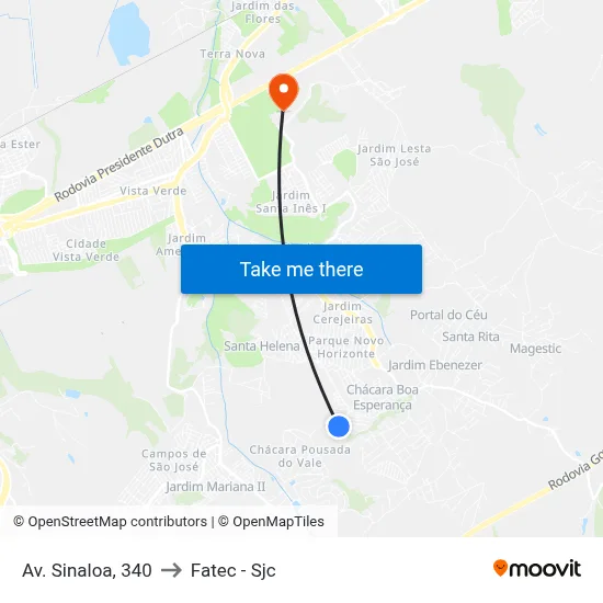 Av. Sinaloa, 340 to Fatec - Sjc map